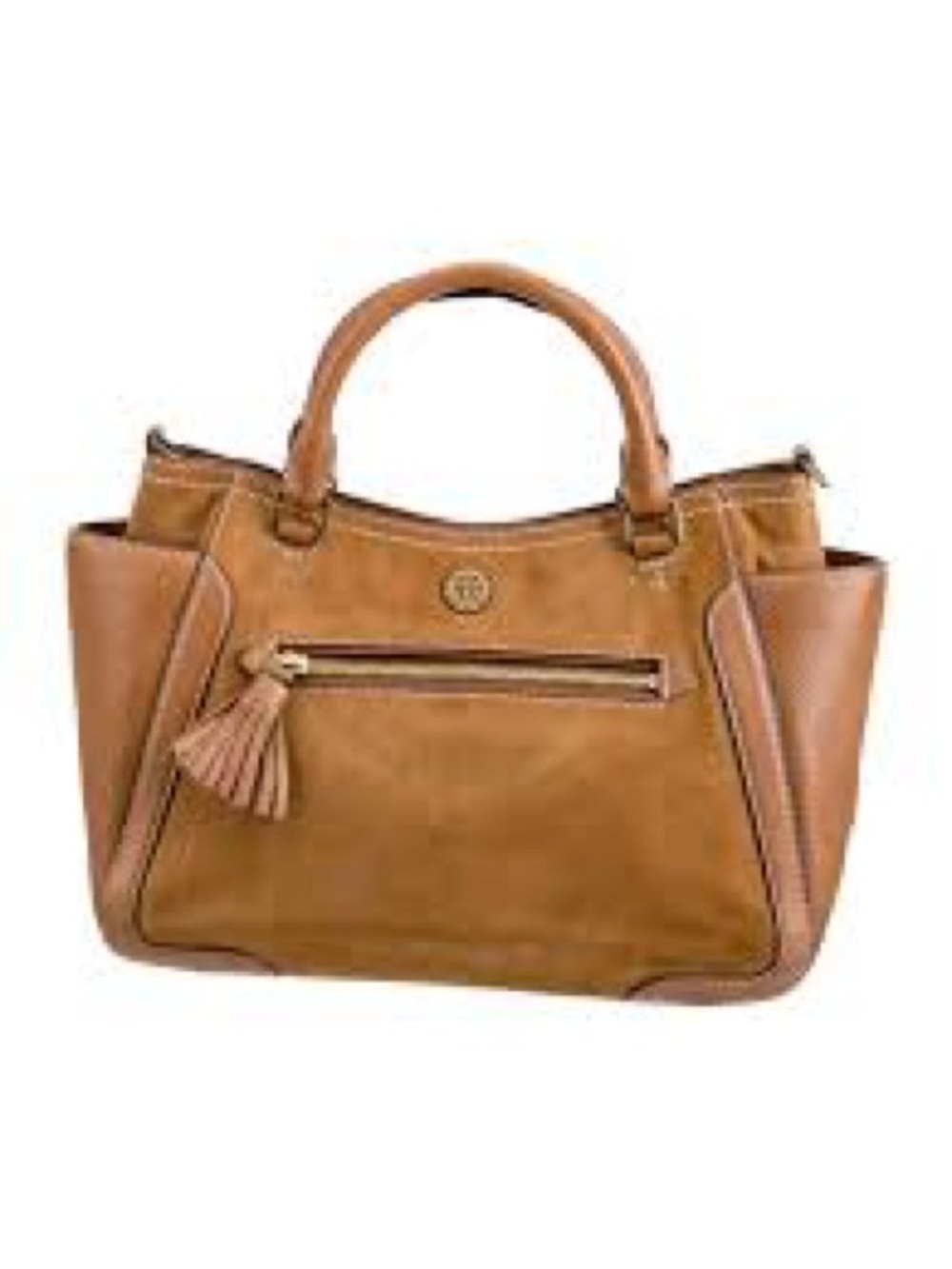 Tory Burch Frances Satchel brown suede leather hand bag shoulder bag